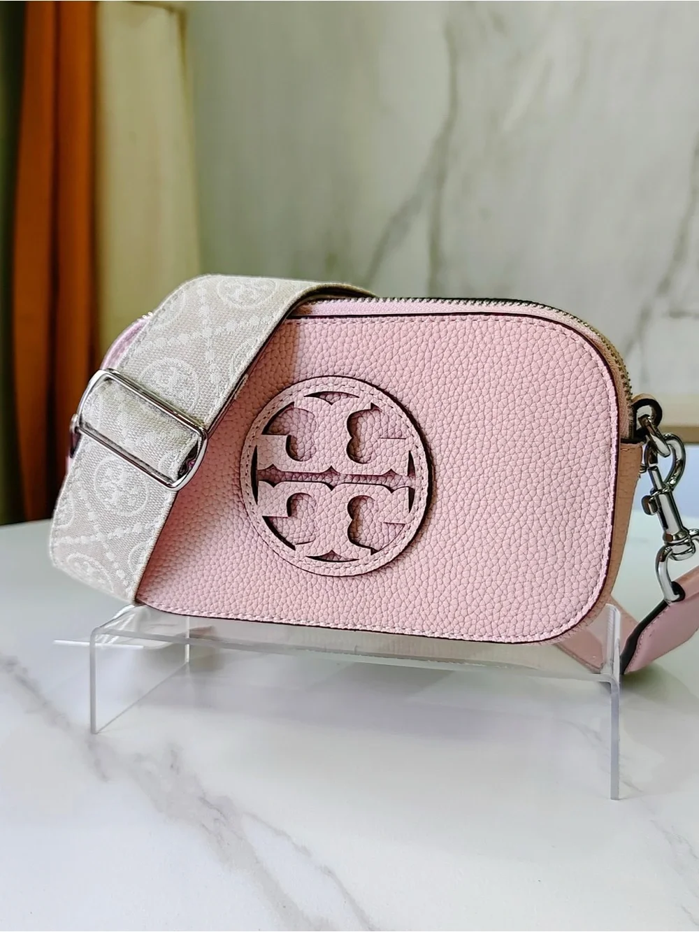 Tory Burch Blush Pink Pebbled Leather Camera Crossbody